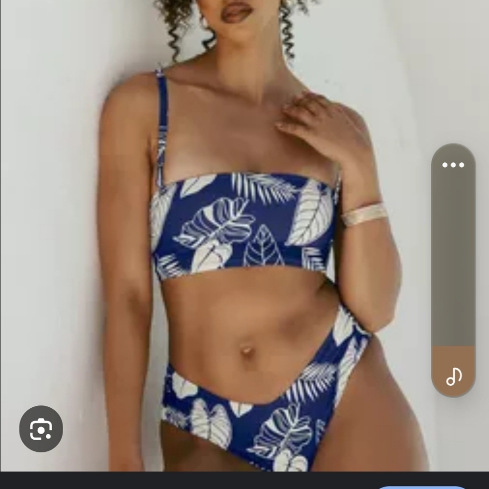POPFLEX Blue and White Leaf Print Bikini